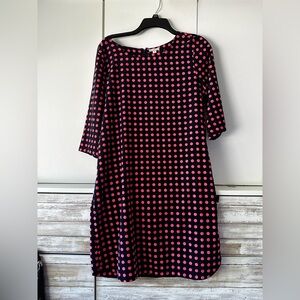 🌸 GAP Pink & Black Polka Dot A‑Line Dress | Size M | 3/4 Sleeve